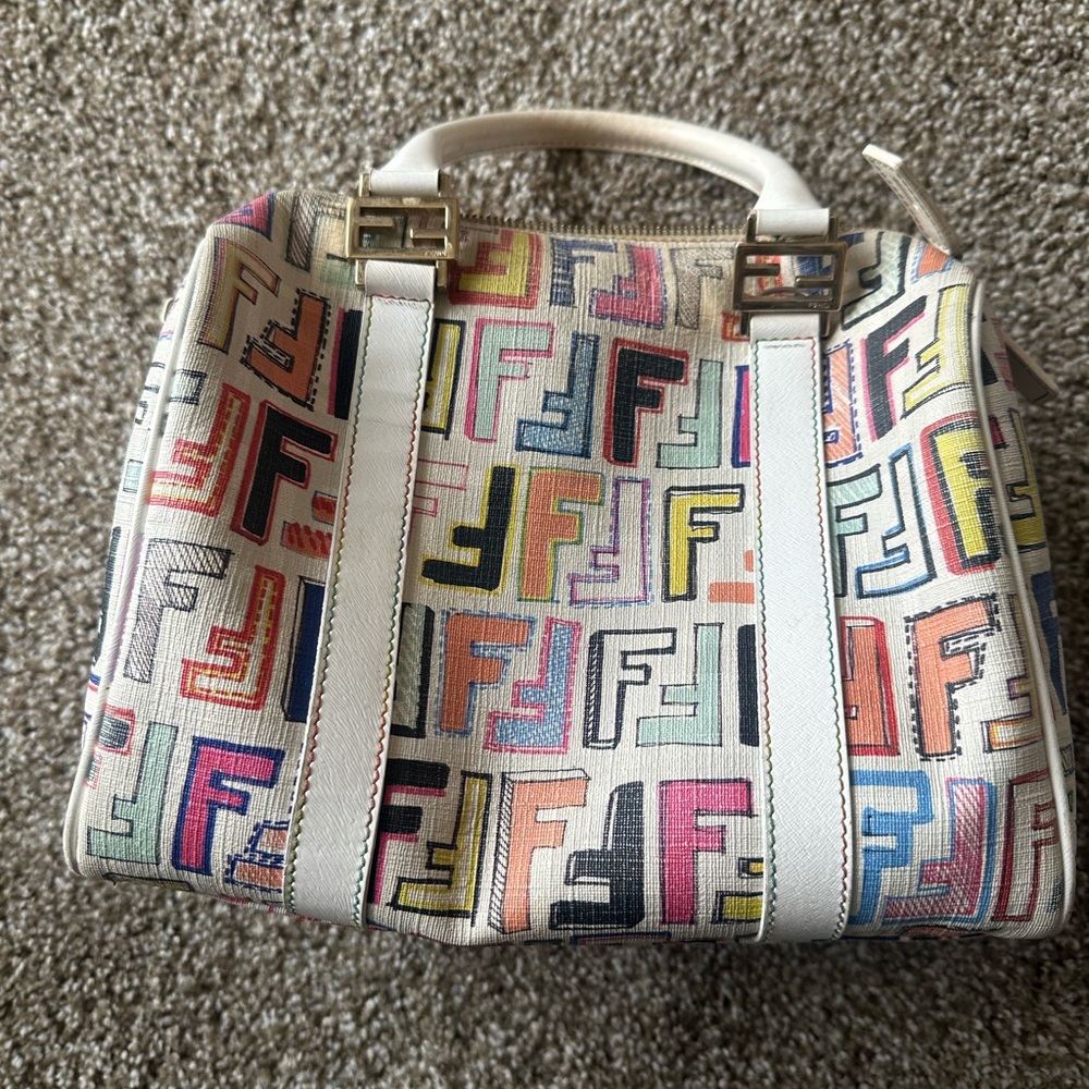 Fendi Zucca Coated and Leather Spalmatti Forever Boston Bag
